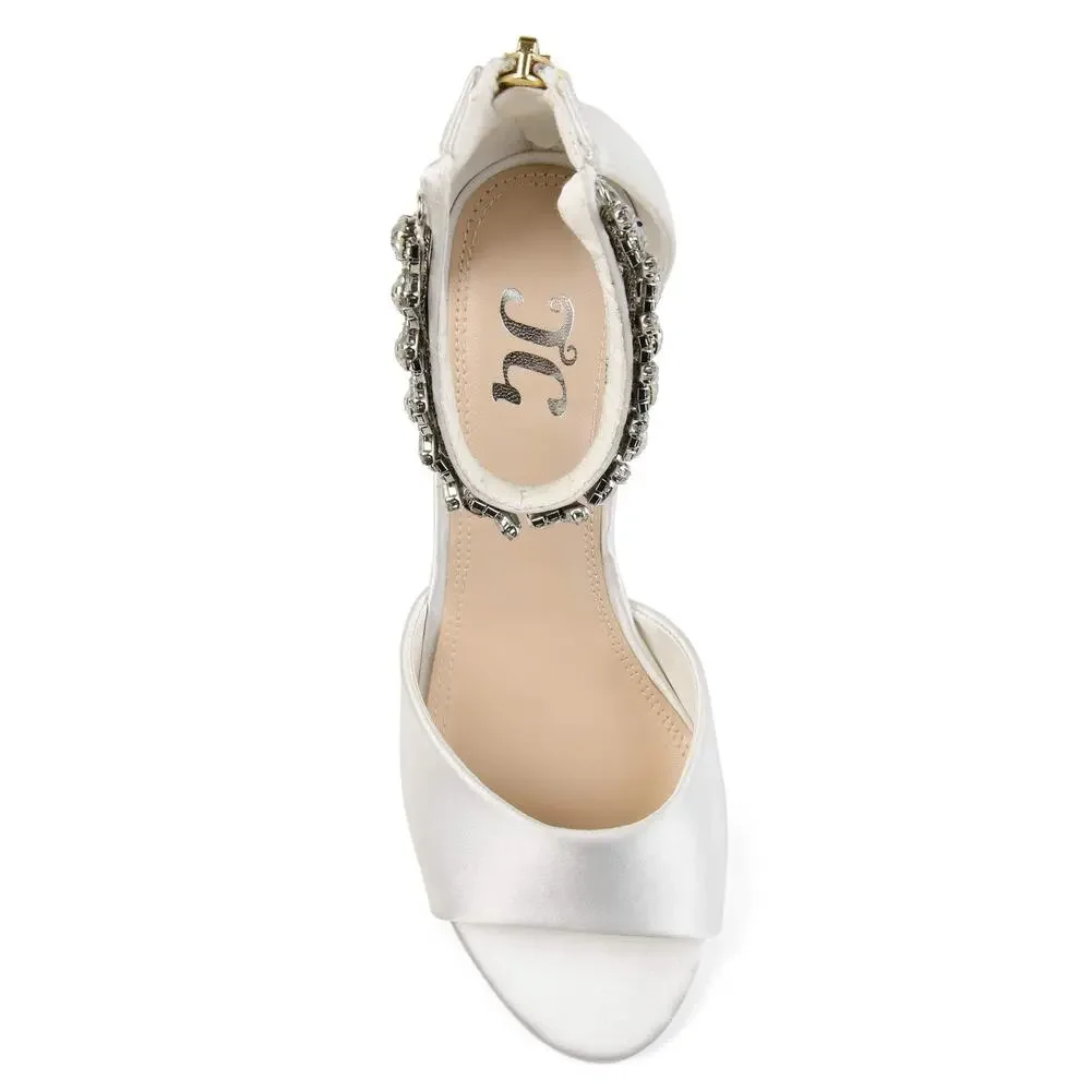 BRINLEY CO. WOMENS JEWELED OPEN-TOE WEDGE WHITE, 10 REGULAR US